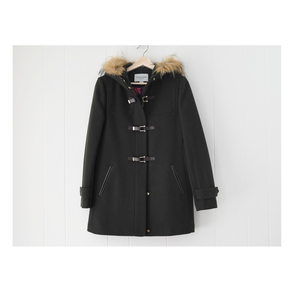 Cole Haan moss green wool blend duffle coat